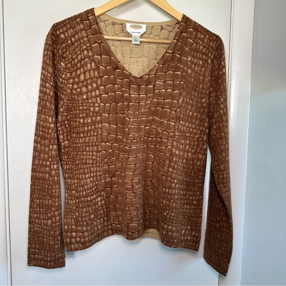 Talbots Cashmere Blend Sweater. Brown Animal Print. Large.